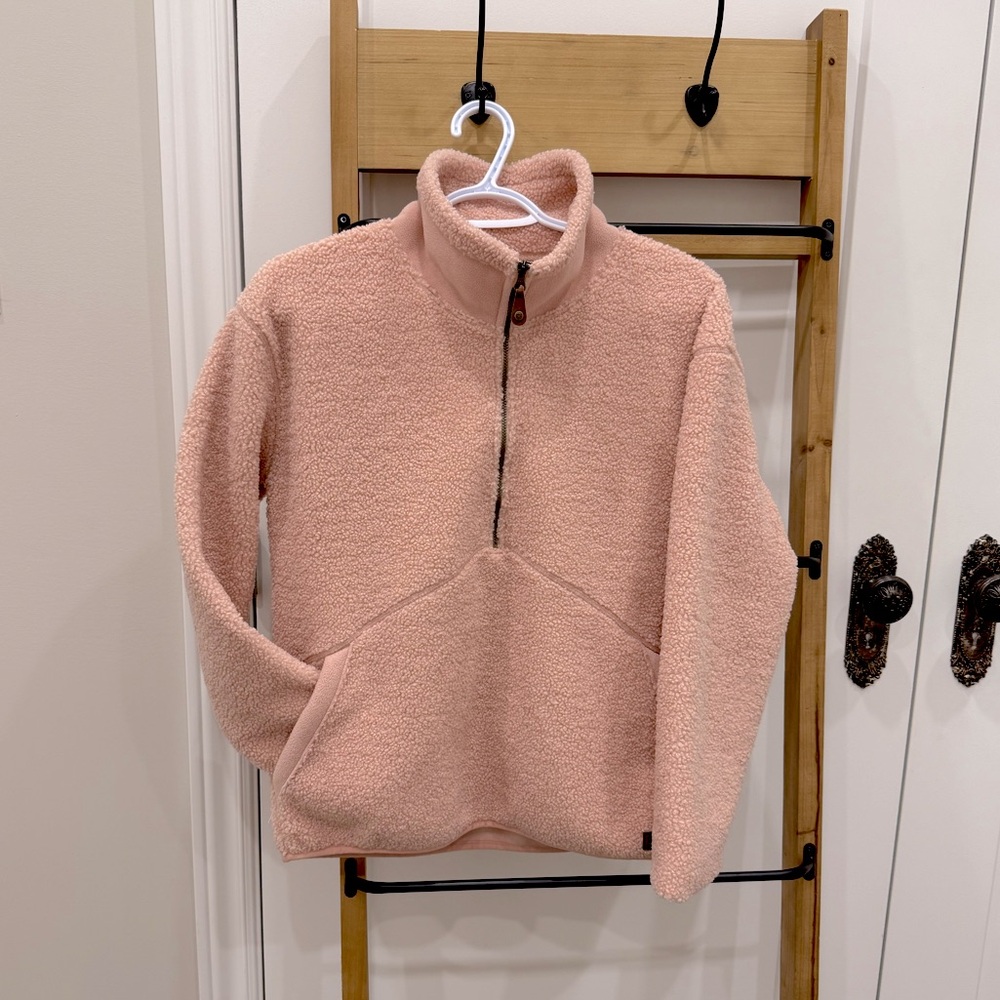 Soft Pink Sherpa Cowl Neck Sweater with Plush Texture